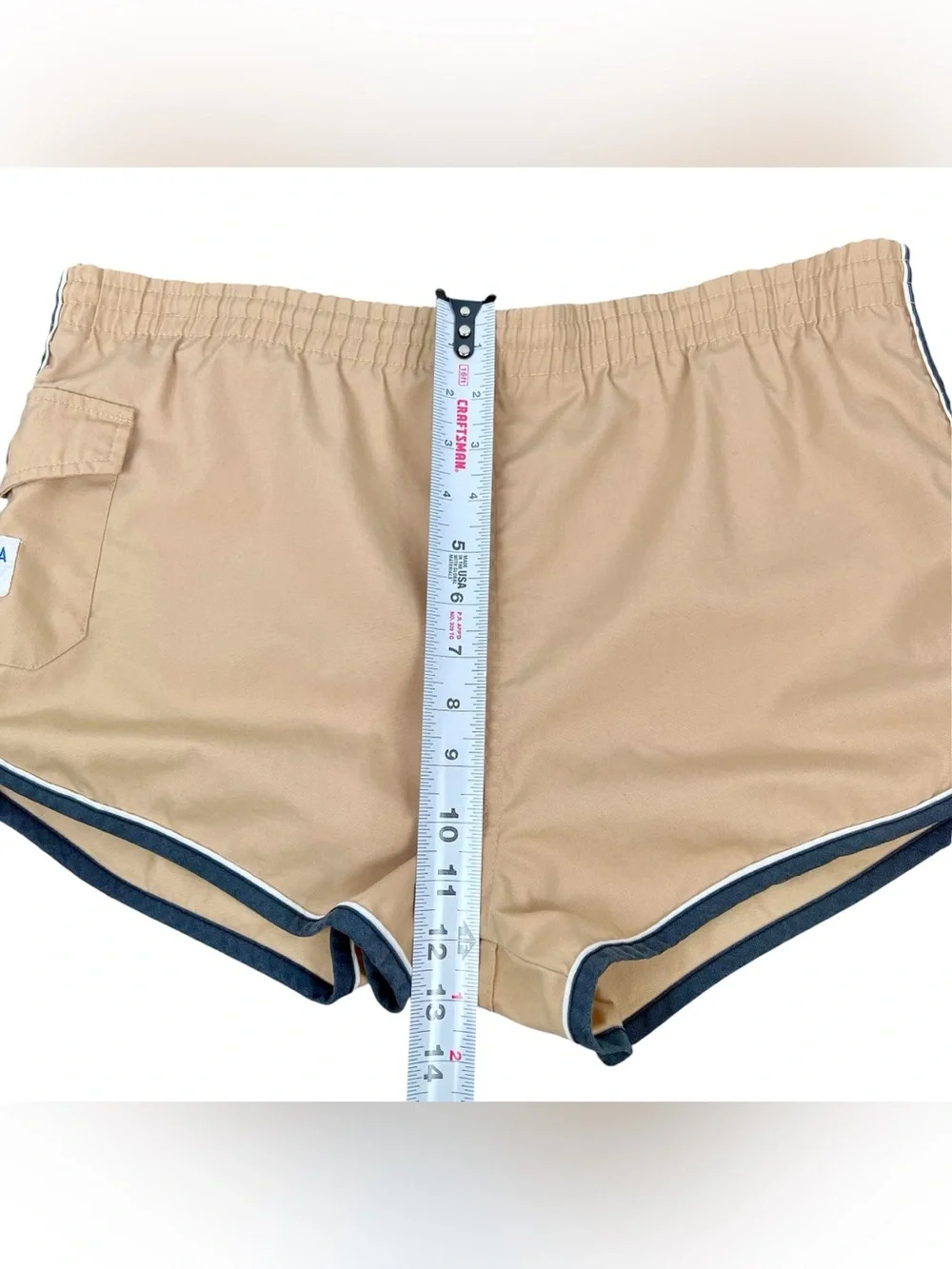 Vintage 70s/80s Men’s California Shores Tan Swim Trunks Shorts 2” Inseam Size M